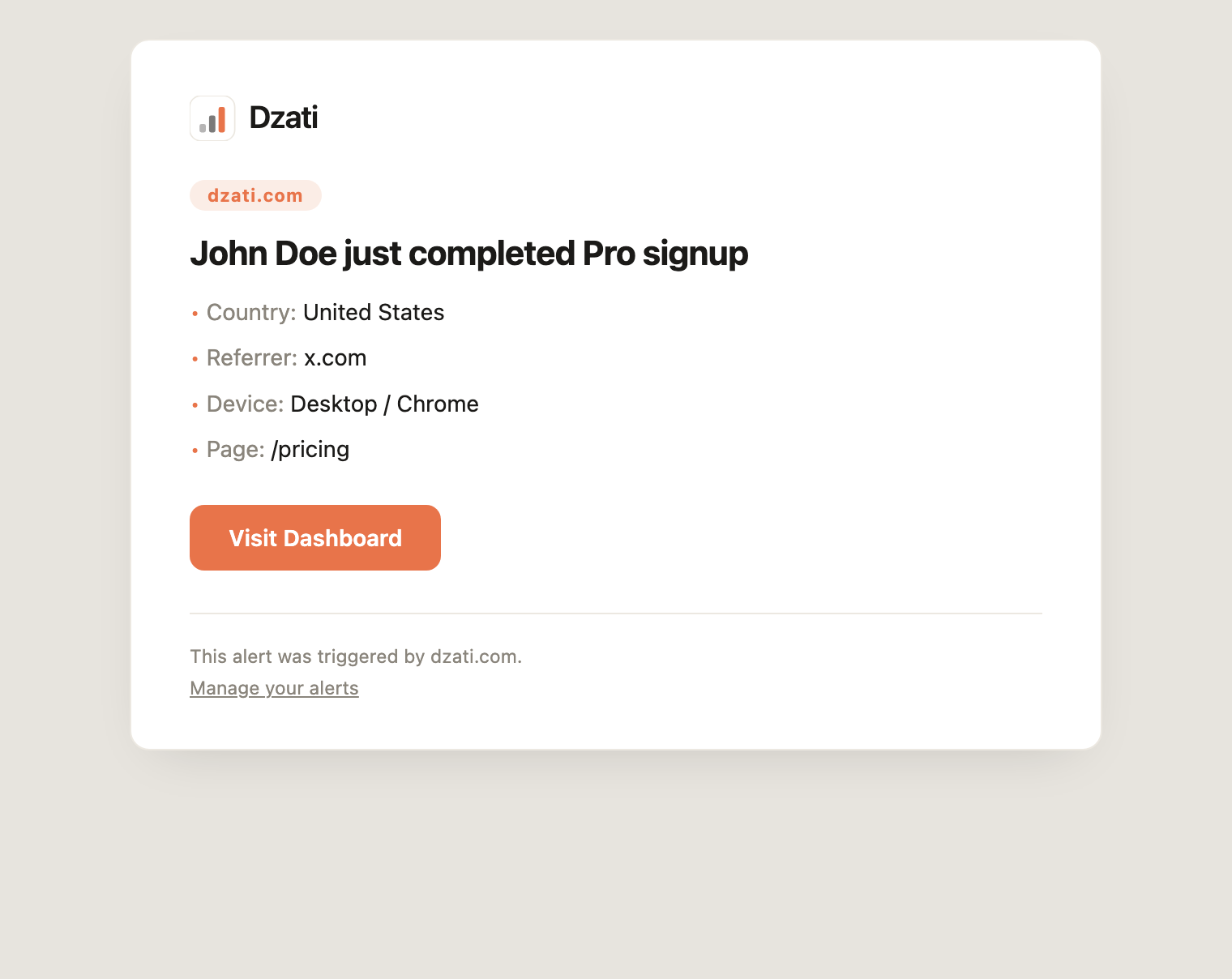 An alert email